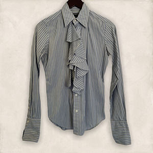 Ralph Lauren Elegant Ruffled Blouse Blue and White Size 4